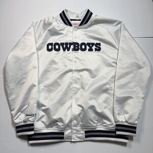 Dallas Cowboys Jacket Mens XL White Satin NFL Football Varsity Bomber Throwback‎